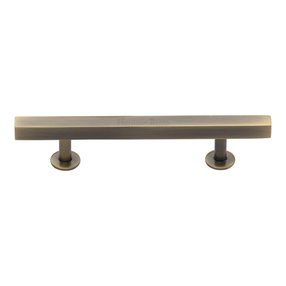 C4760 96-AT • 096 x 159 x 11 x 19 x 32mm • Antique Brass • Heritage Brass Square Bar Round Foot Cabinet Pull Handle